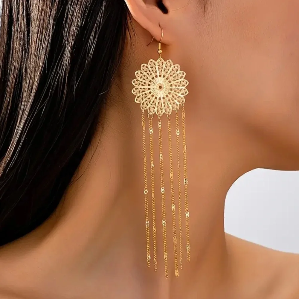 Boho Tassel Dangle Earrings – Golden Sparkle, Party & Gift Ready Lucky earrings